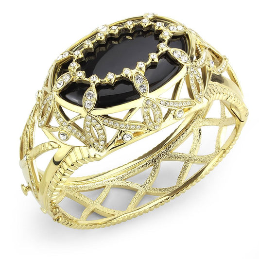 LO4349 - Gold Brass Bangle with Synthetic  in Jet LuxuryLifeWay Online Store
