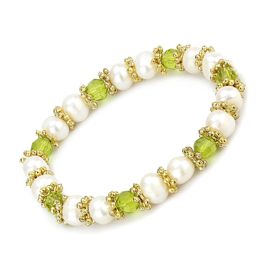 LO4656 - Antique Silver White Metal Bracelet with Synthetic Pearl in Peridot LuxuryLifeWay Online Store