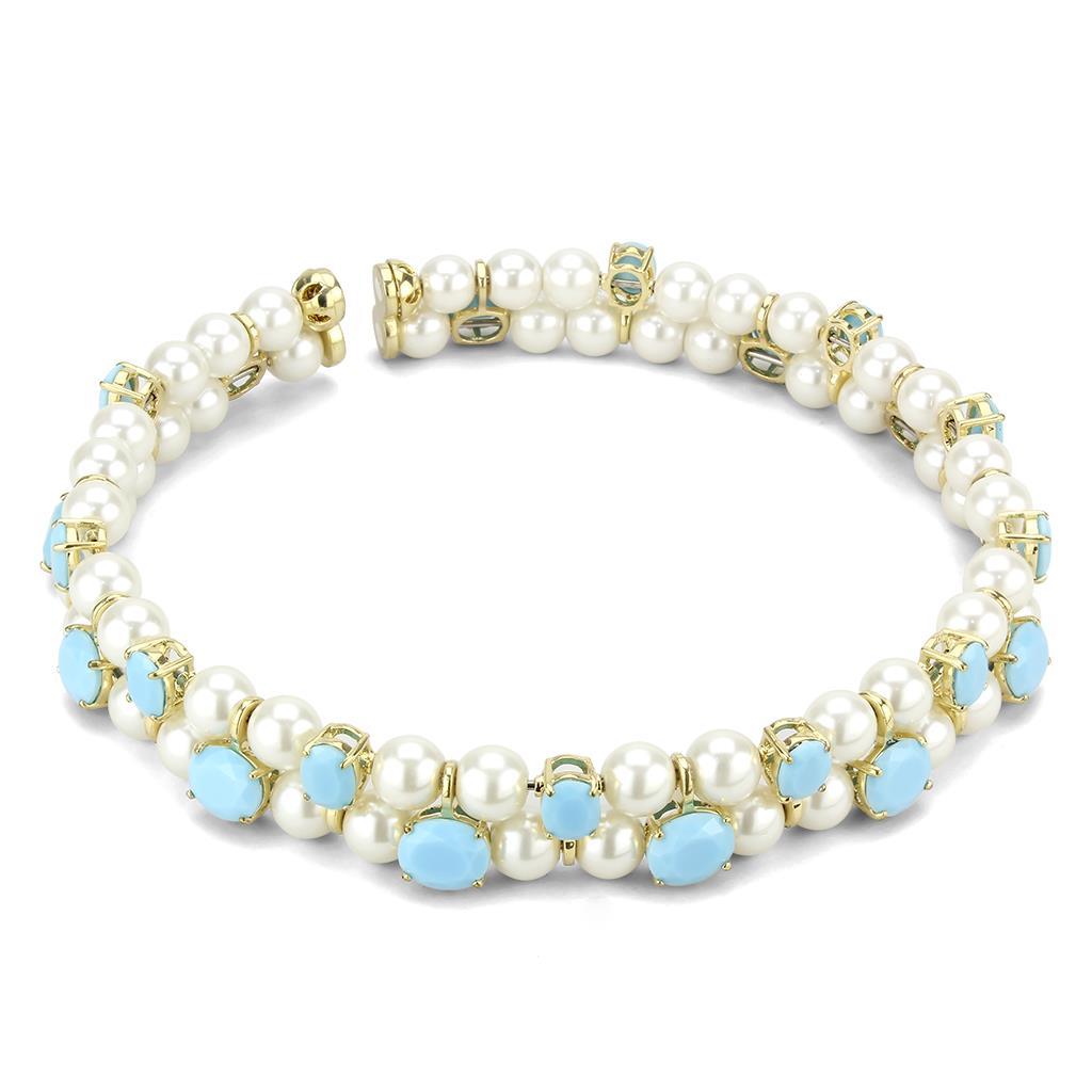 LO4661 - Gold Brass Necklace with Synthetic Glass Bead in White LuxuryLifeWay Online Store