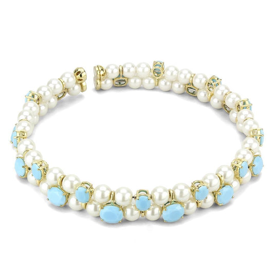 LO4661 - Gold Brass Necklace with Synthetic Glass Bead in White LuxuryLifeWay Online Store