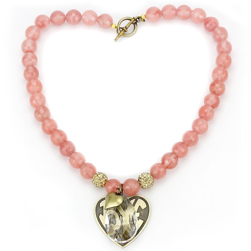 LO4662 - Antique Copper White Metal Necklace with Synthetic Synthetic Glass in Light Peach LuxuryLifeWay Online Store