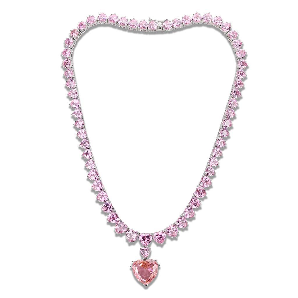 LO4705 - Rhodium Brass Necklace with AAA Grade CZ  in Rose LuxuryLifeWay Online Store