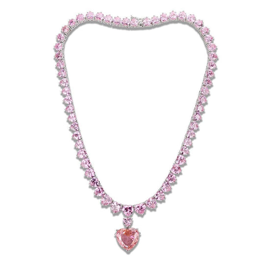 LO4705 - Rhodium Brass Necklace with AAA Grade CZ  in Rose LuxuryLifeWay Online Store