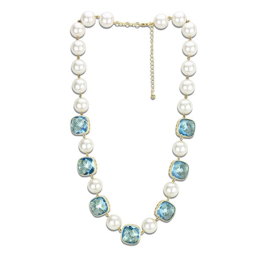 LO4706 - Gold Brass Necklace with Synthetic Synthetic Glass in Sea Blue LuxuryLifeWay Online Store