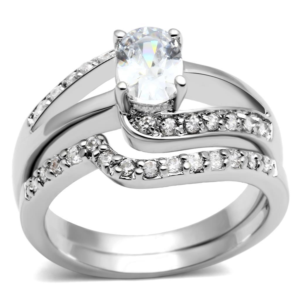 LO4712 - Rhodium Brass Ring with AAA Grade CZ  in Clear LuxuryLifeWay Online Store