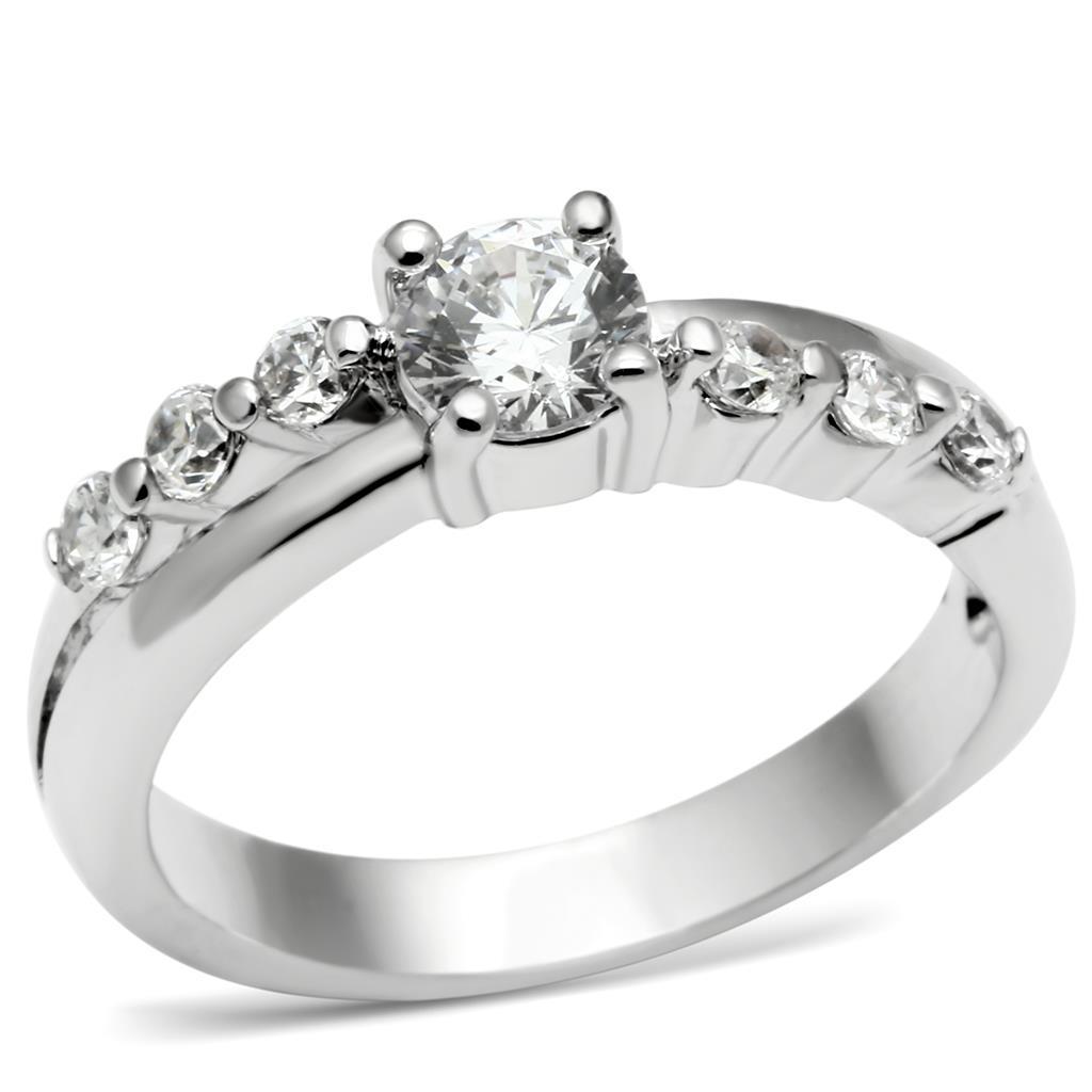 LO4713 - Rhodium Brass Ring with AAA Grade CZ  in Clear LuxuryLifeWay Online Store