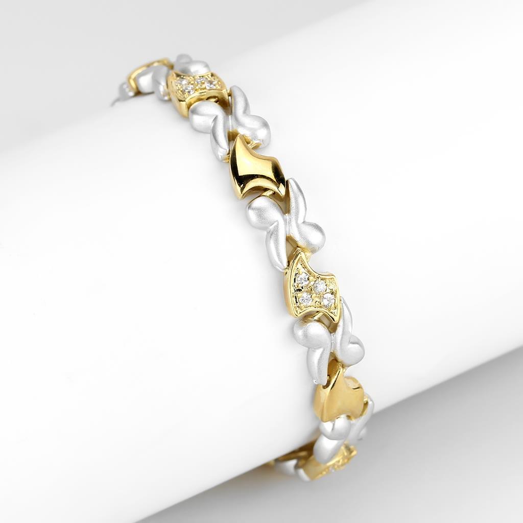 LO4736 - Gold+Rhodium Brass Bracelet with AAA Grade CZ  in Clear LuxuryLifeWay Online Store