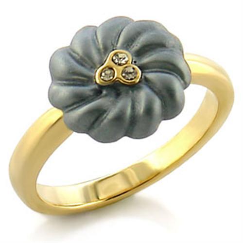 LO503 - Gold White Metal Ring with Top Grade Crystal  in Black Diamond LuxuryLifeWay Online Store
