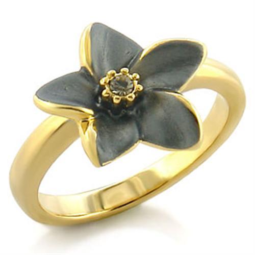 LO520 - Gold White Metal Ring with Top Grade Crystal  in Black Diamond LuxuryLifeWay Online Store