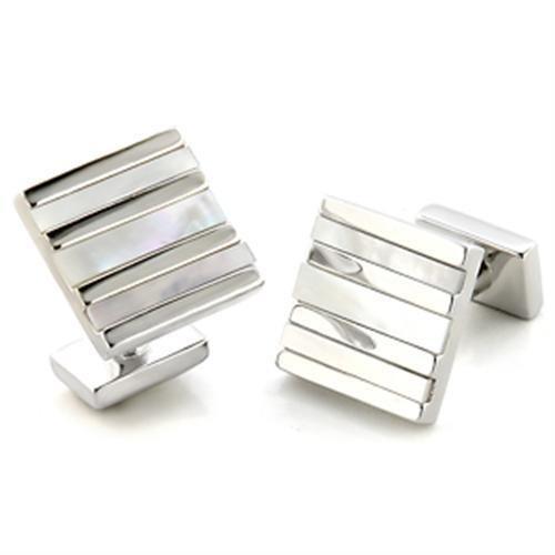 LO687 - Rhodium Brass Cufflink with Precious Stone Conch in White LuxuryLifeWay Online Store