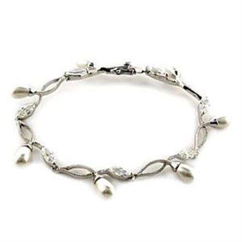 LOA542 - Rhodium 925 Sterling Silver Bracelet with Synthetic Pearl in White LuxuryLifeWay Online Store