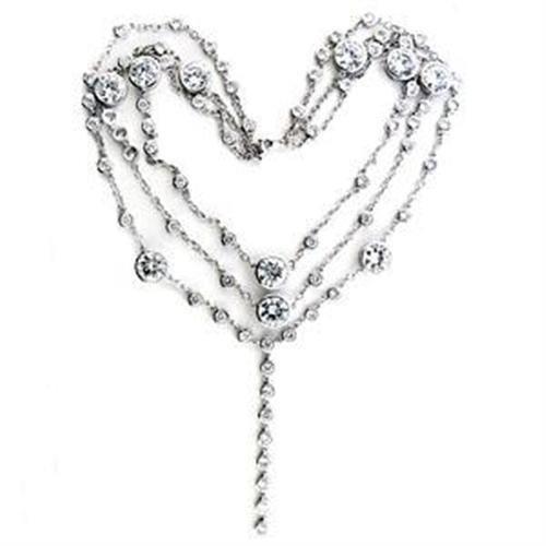 LOA554 - Rhodium 925 Sterling Silver Necklace with AAA Grade CZ  in Clear LuxuryLifeWay Online Store