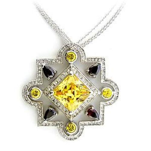LOA557 - Rhodium 925 Sterling Silver Necklace with AAA Grade CZ  in Multi Color LuxuryLifeWay Online Store