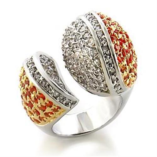 LOA587 - Gold+Rhodium Brass Ring with AAA Grade CZ  in Orange LuxuryLifeWay Online Store