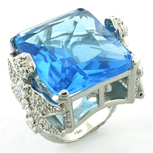 LOA646 - Rhodium 925 Sterling Silver Ring with Synthetic Synthetic Glass in Sea Blue LuxuryLifeWay Online Store