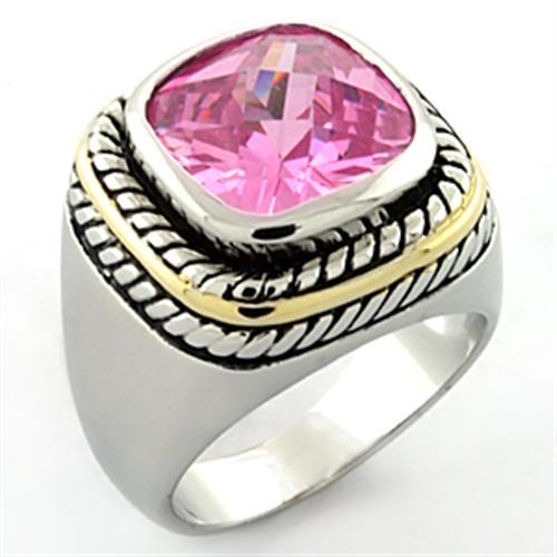 LOA667 - Rhodium Brass Ring with AAA Grade CZ  in Rose LuxuryLifeWay Online Store