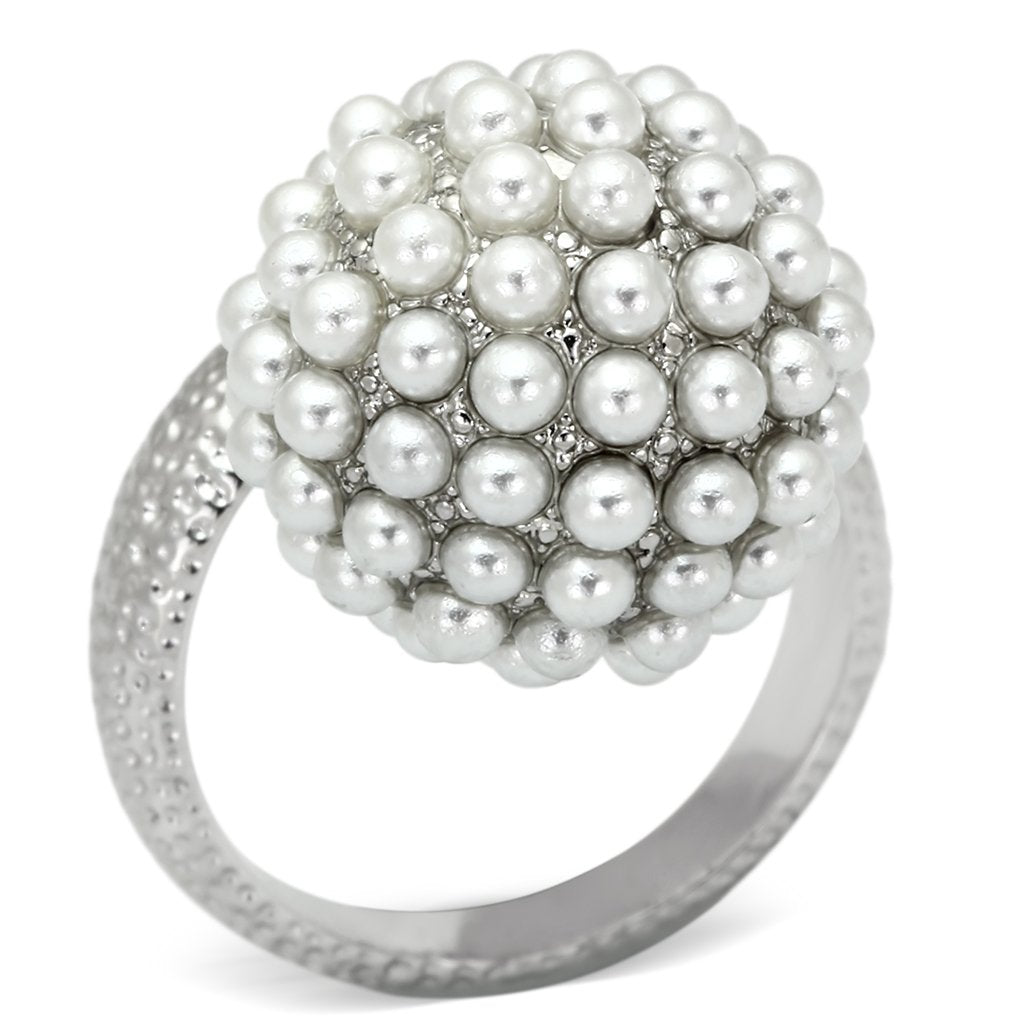 LOA831 - Rhodium Brass Ring with Synthetic Pearl in White LuxuryLifeWay Online Store