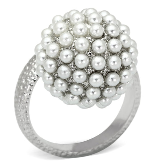 LOA831 - Rhodium Brass Ring with Synthetic Pearl in White LuxuryLifeWay Online Store