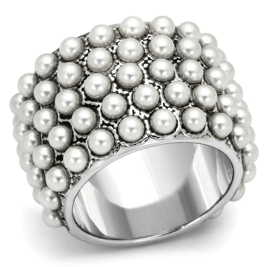 LOA832 - Rhodium Brass Ring with Synthetic Pearl in White LuxuryLifeWay Online Store