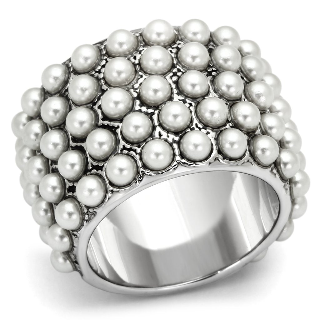 LOA832 - Rhodium Brass Ring with Synthetic Pearl in White LuxuryLifeWay Online Store