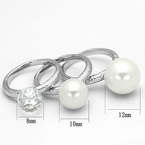 LOA834 - Rhodium Brass Ring with Synthetic Pearl in White LuxuryLifeWay Online Store