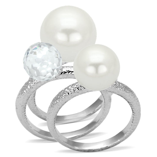 LOA834 - Rhodium Brass Ring with Synthetic Pearl in White LuxuryLifeWay Online Store