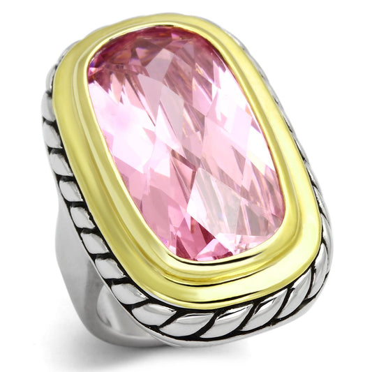LOA841 - Reverse Two-Tone Brass Ring with AAA Grade CZ  in Rose LuxuryLifeWay Online Store