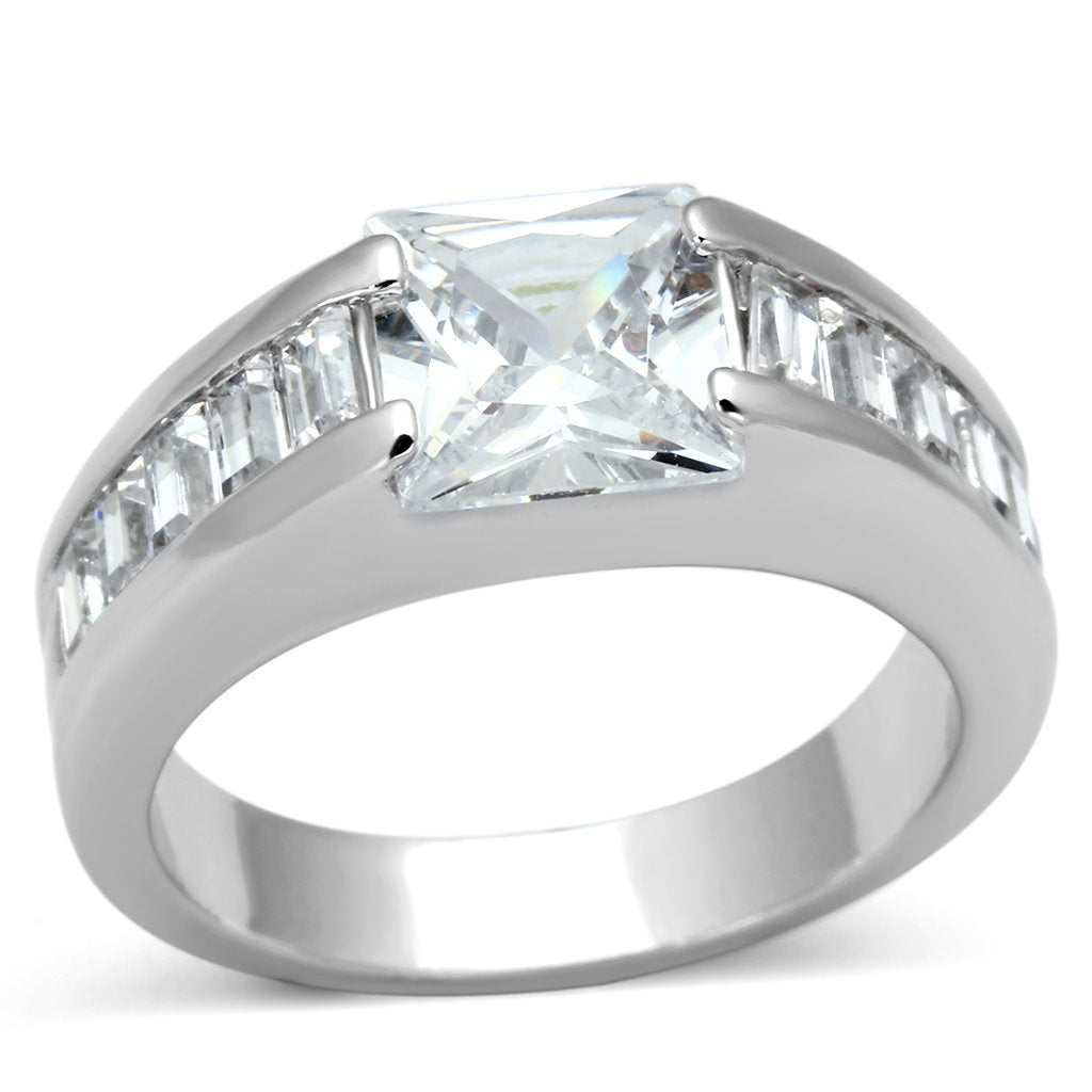 LOA843 - Rhodium Brass Ring with AAA Grade CZ  in Clear LuxuryLifeWay Online Store