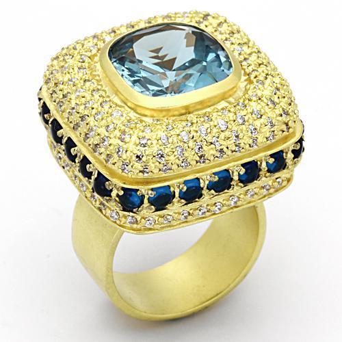 LOA860 - Matte Gold Brass Ring with Synthetic Spinel in London Blue LuxuryLifeWay Online Store