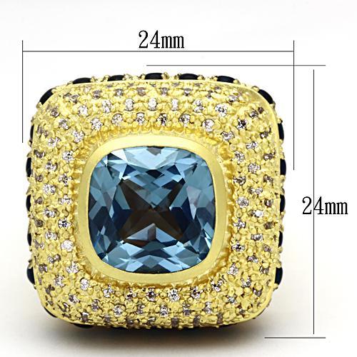 LOA860 - Matte Gold Brass Ring with Synthetic Spinel in London Blue LuxuryLifeWay Online Store