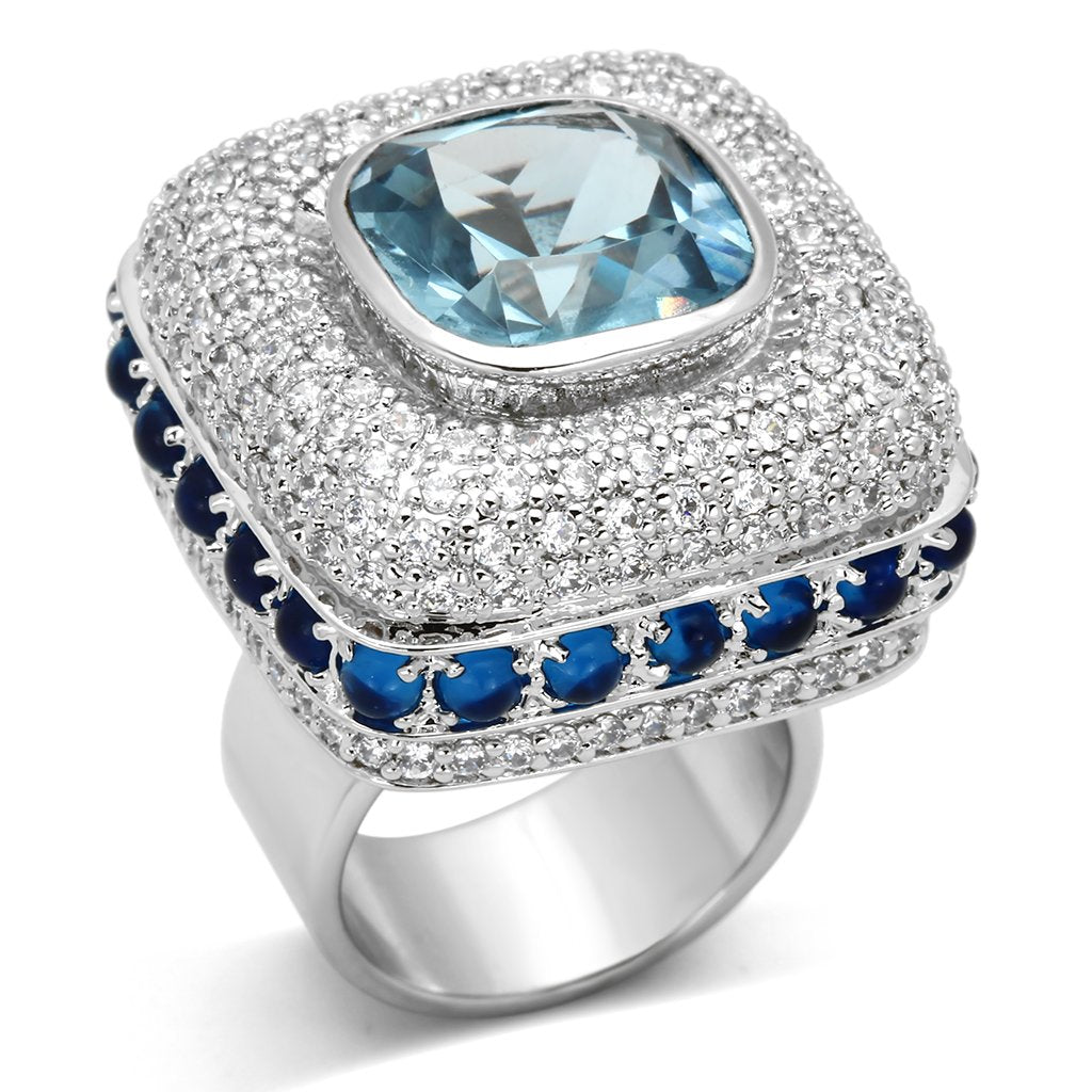 LOA861 - Rhodium Brass Ring with Synthetic Spinel in London Blue LuxuryLifeWay Online Store