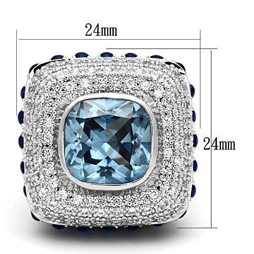 LOA861 - Rhodium Brass Ring with Synthetic Spinel in London Blue LuxuryLifeWay Online Store