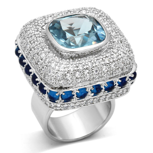 LOA861 - Rhodium Brass Ring with Synthetic Spinel in London Blue LuxuryLifeWay Online Store