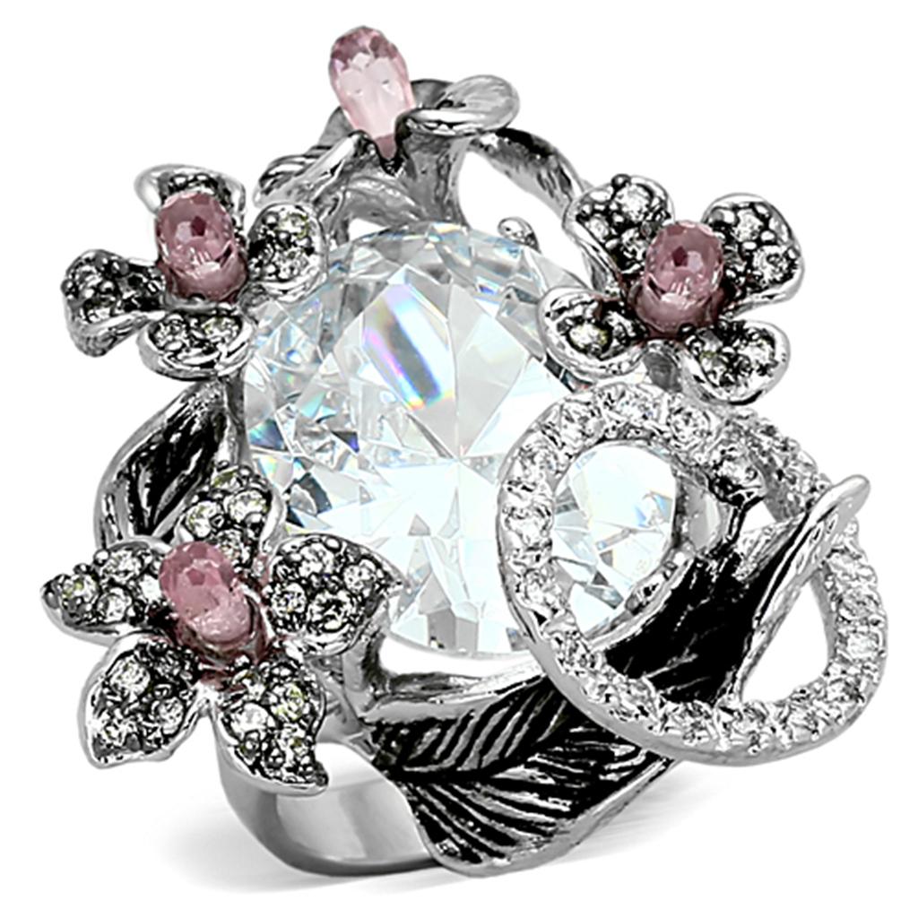 LOA877 - Rhodium + Ruthenium Brass Ring with AAA Grade CZ  in Multi Color LuxuryLifeWay Online Store