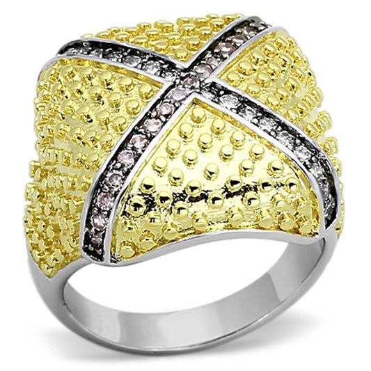 LOA878 - Rhodium+Gold+ Ruthenium Brass Ring with AAA Grade CZ  in Rose LuxuryLifeWay Online Store