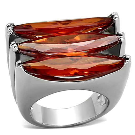 LOA917 - Rhodium Brass Ring with AAA Grade CZ  in Orange LuxuryLifeWay Online Store