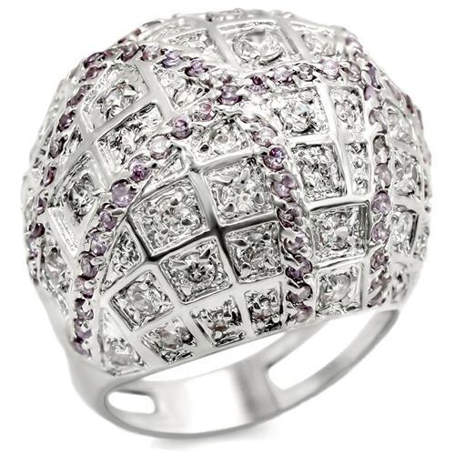 LOA945 - Rhodium Brass Ring with AAA Grade CZ  in Fuchsia LuxuryLifeWay Online Store