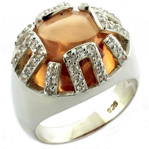 LOAS1039 - Rhodium 925 Sterling Silver Ring with AAA Grade CZ  in Champagne LuxuryLifeWay Online Store