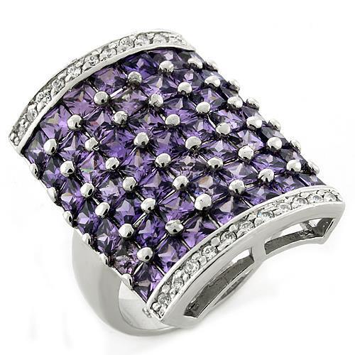 LOAS1063 - Rhodium 925 Sterling Silver Ring with AAA Grade CZ  in Amethyst LuxuryLifeWay Online Store