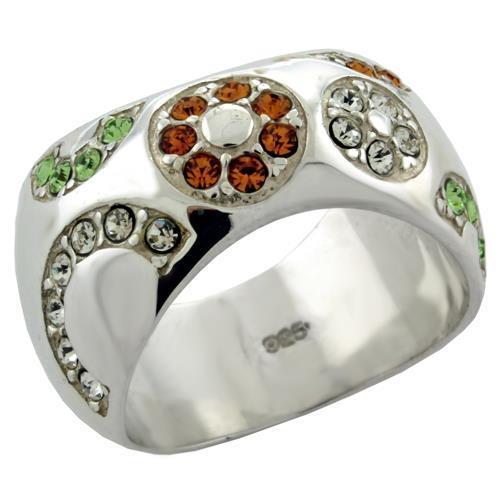 LOAS1073 - High-Polished 925 Sterling Silver Ring with Top Grade Crystal  in Multi Color LuxuryLifeWay Online Store