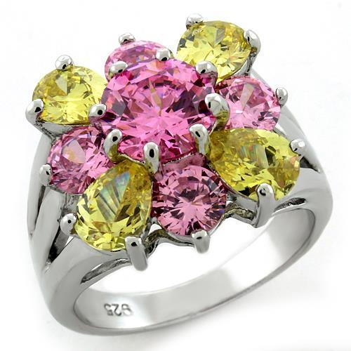 LOAS1138 - Rhodium 925 Sterling Silver Ring with AAA Grade CZ  in Multi Color LuxuryLifeWay Online Store