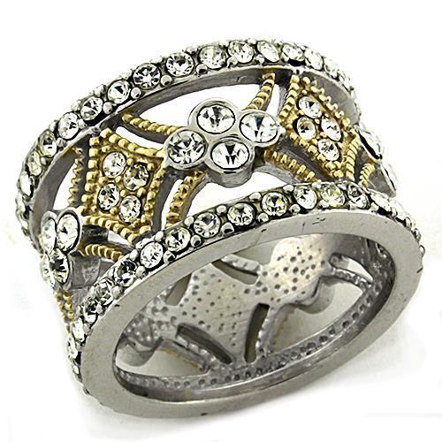 LOAS1193 - Gold+Rhodium 925 Sterling Silver Ring with Top Grade Crystal  in Clear LuxuryLifeWay Online Store
