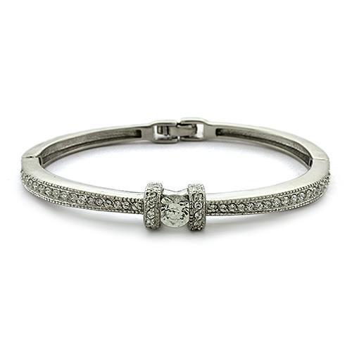 LOAS1329 - Rhodium 925 Sterling Silver Bangle with AAA Grade CZ  in Clear LuxuryLifeWay Online Store