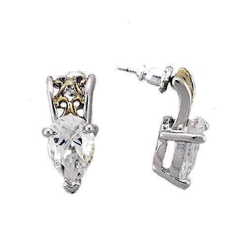 LOAS782 - Reverse Two-Tone 925 Sterling Silver Earrings with AAA Grade CZ  in Clear LuxuryLifeWay Online Store