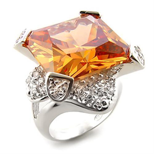 LOAS870 - High-Polished 925 Sterling Silver Ring with AAA Grade CZ  in Champagne LuxuryLifeWay Online Store