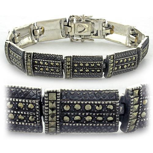 LOAS965 - Antique Tone 925 Sterling Silver Bracelet with Semi-Precious Marcasite in Jet LuxuryLifeWay Online Store