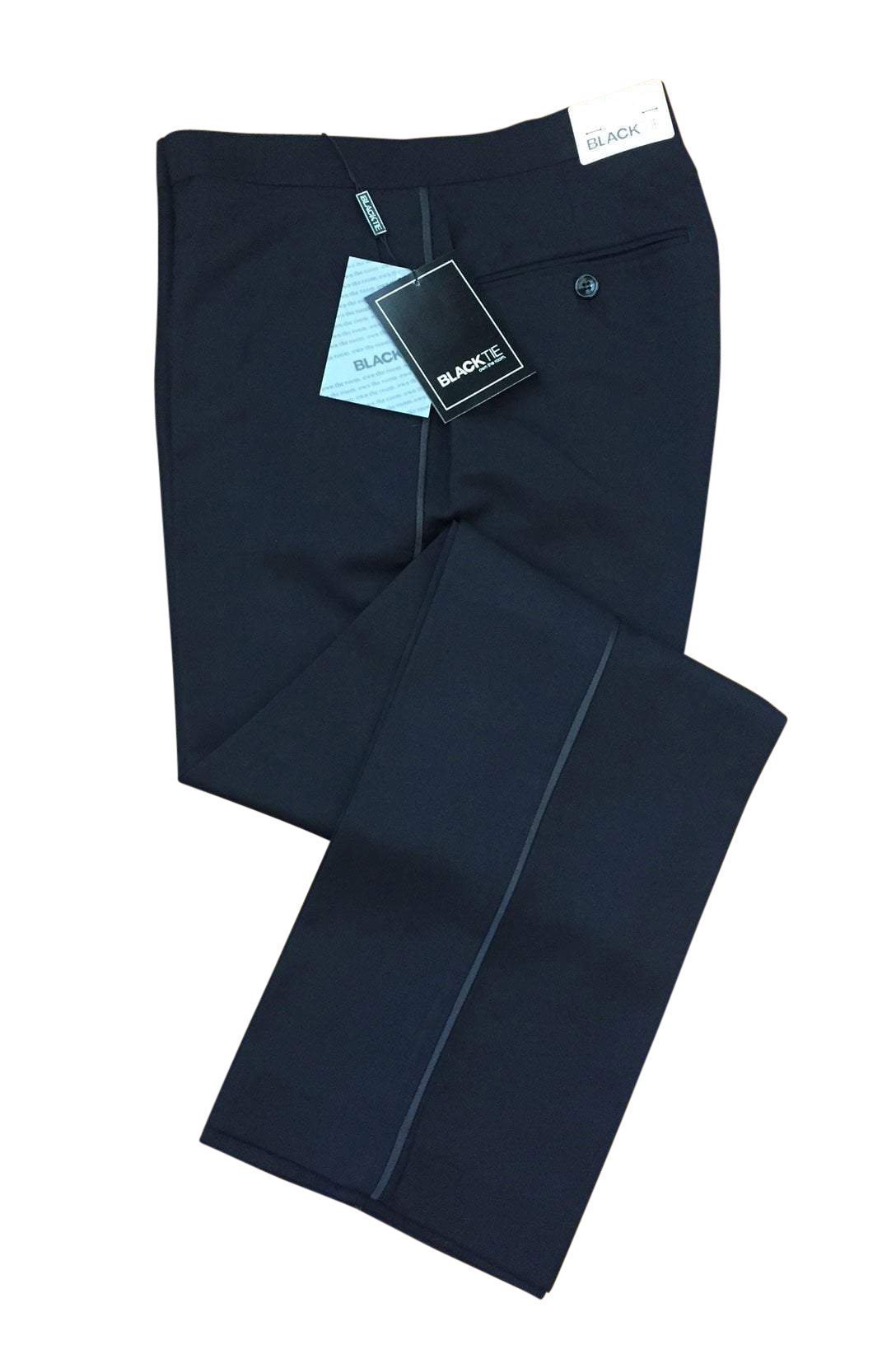 "Logan" Black Luxury Wool Blend Tuxedo Pants - Unhemmed LuxuryLifeWay Online Store