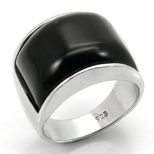 LOS105 - Rhodium 925 Sterling Silver Ring with Synthetic Synthetic Glass in Jet LuxuryLifeWay Online Store
