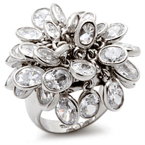 LOS114 - Rhodium 925 Sterling Silver Ring with AAA Grade CZ  in Clear LuxuryLifeWay Online Store