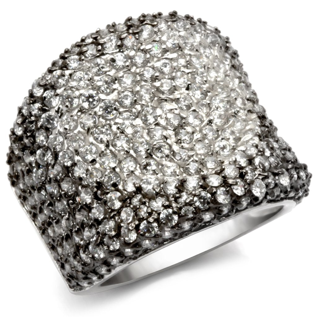 LOS122 - Rhodium + Ruthenium 925 Sterling Silver Ring with AAA Grade CZ  in Jet LuxuryLifeWay Online Store